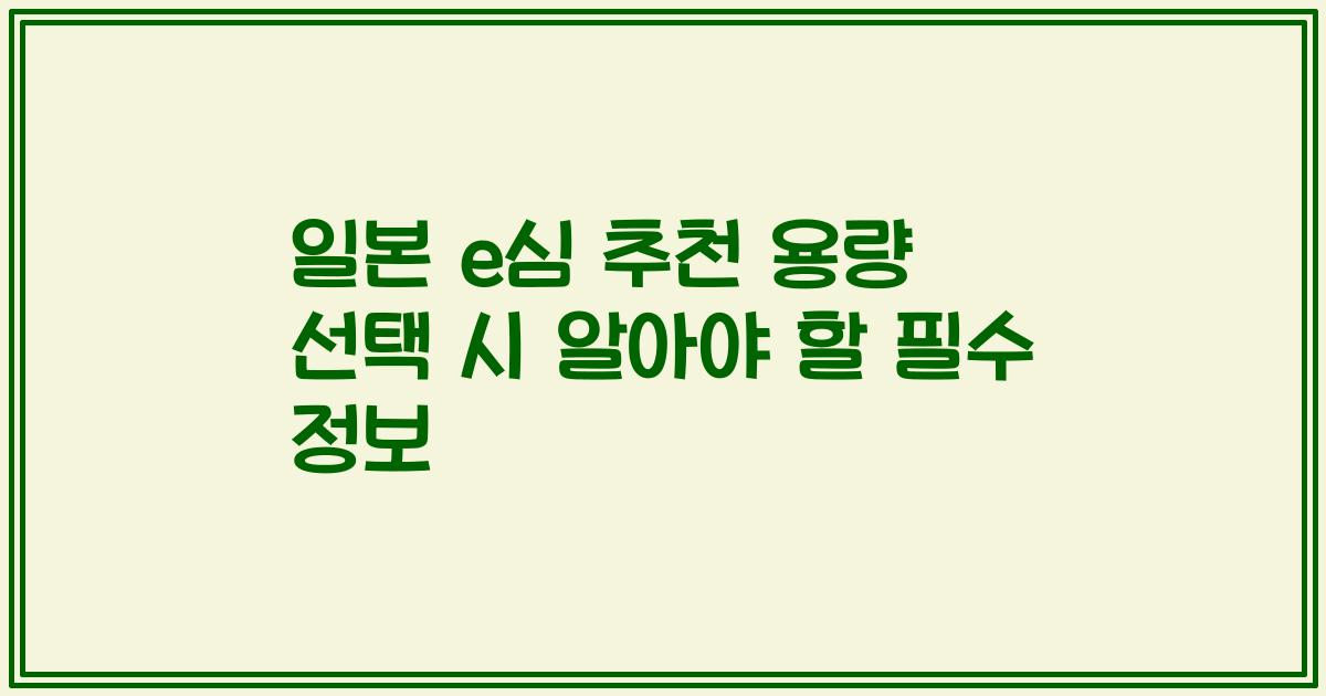 일본 e심 추천 용량 선택 시 알아야 할 필수 정보