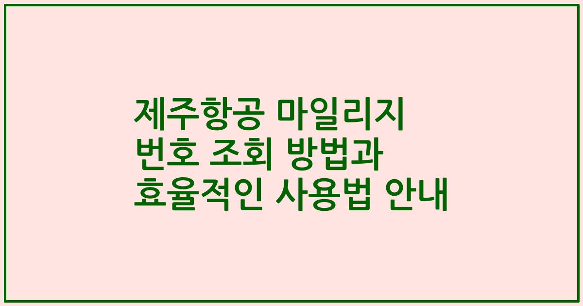 제주항공 마일리지 번호 조회 방법과 효율적인 사용법 안내